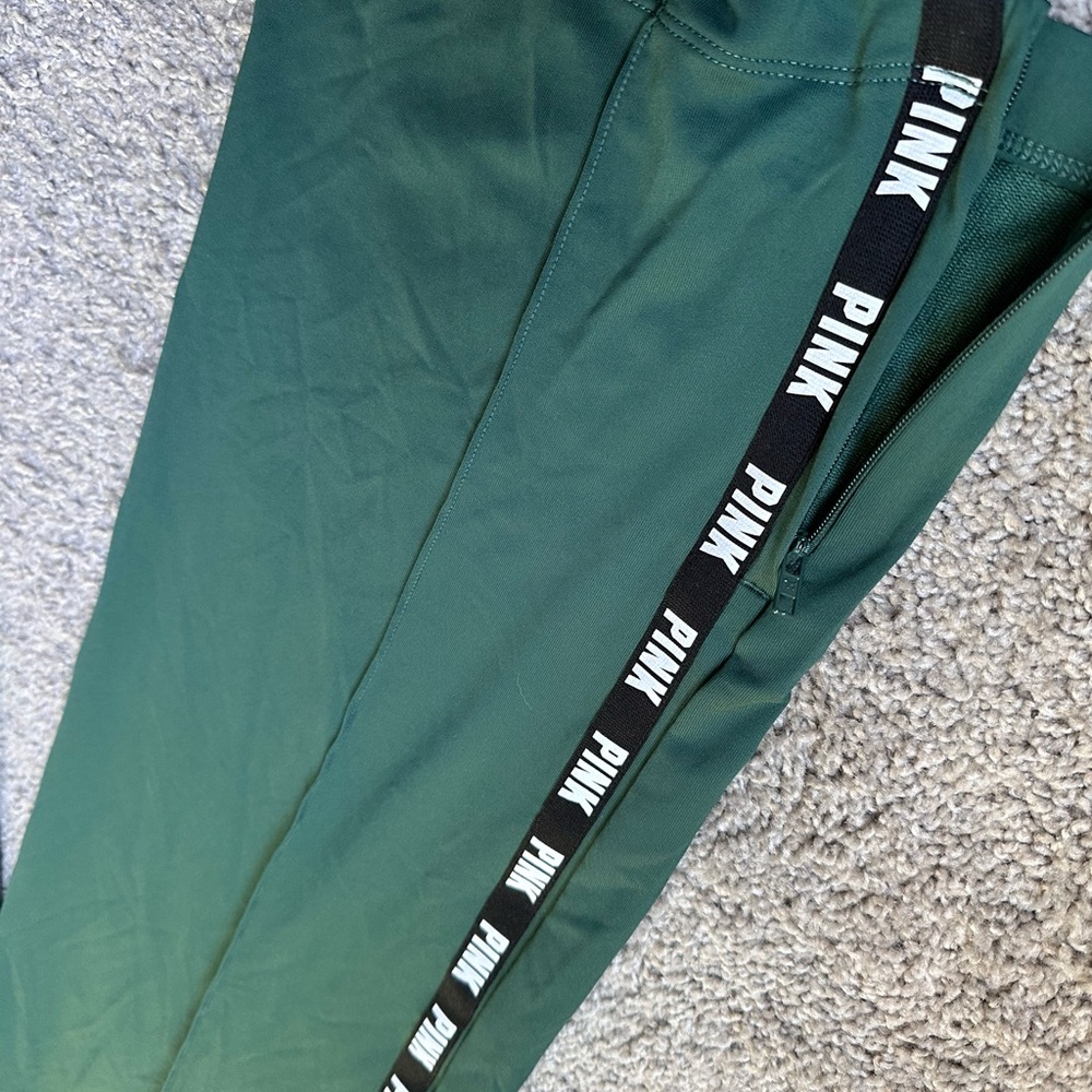 PINK  Green Casual Track Pants Medium Women’s with zipper leg